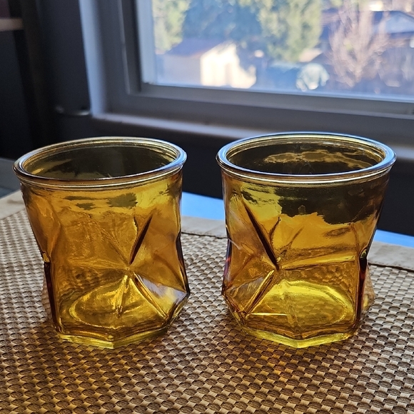 unmarked vintage Other - Vintage MCM Amber Glass Whiskey Tumblers